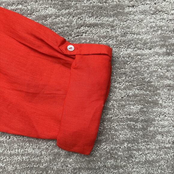 Sigrid Olsen Shirt Womens XL Red 100% Linen Roll Tab Sleeve Button Front Pocket - Picture 2 of 9